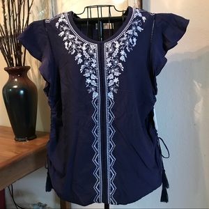 New Embroidered Flutter Sleeve Top